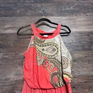 Chico's Coral Paisely Print Maxi Sundress Dress